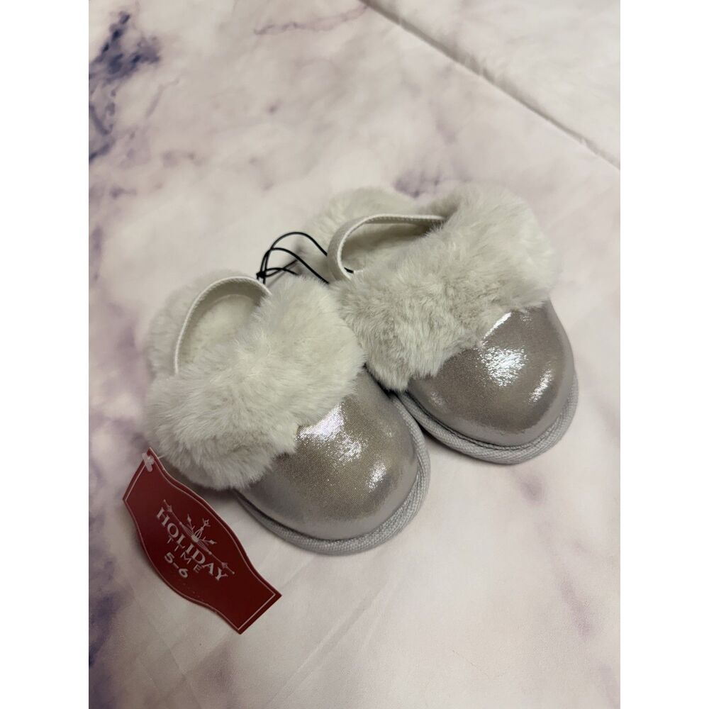 Holiday Time Toddler Metallic Silver Scuff Slippers 5-6